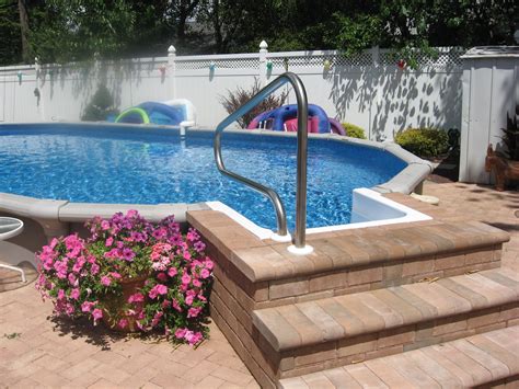 semi inground pool stairs